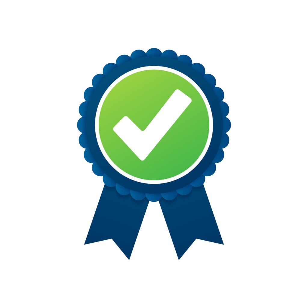 Checkmark. Green Approved Star Sticker On White Background. Vector Illustration.